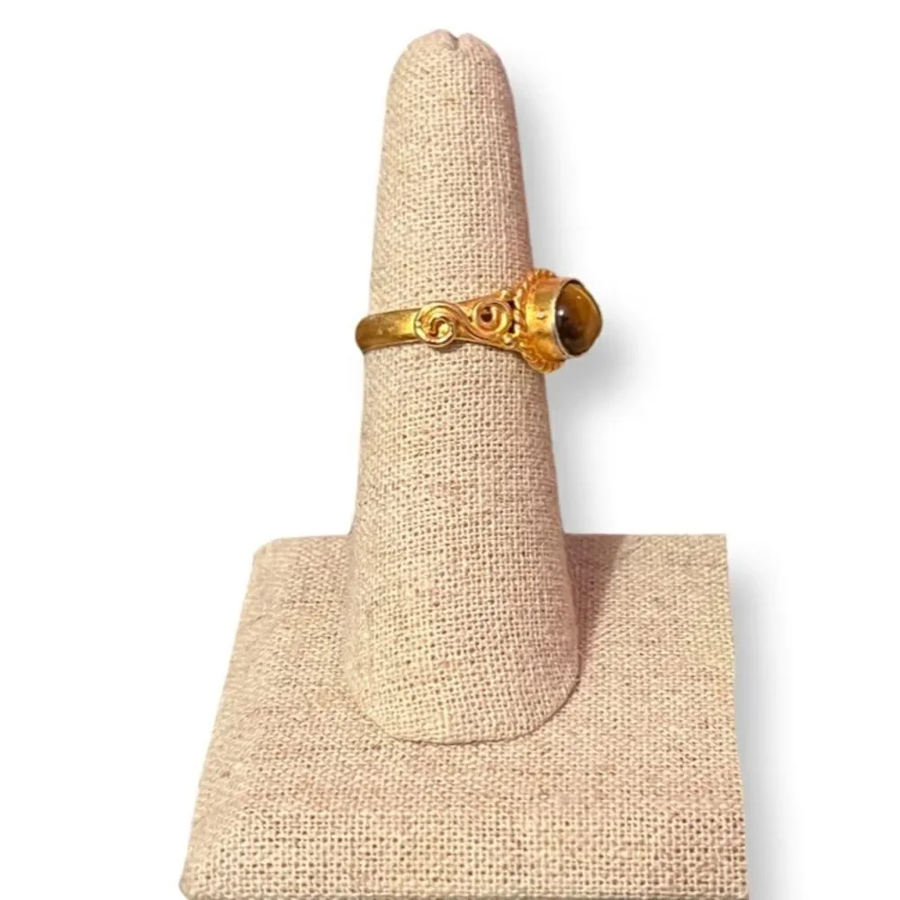 Tiger’s Eye Gold Plated Ring Marked 925 Size 6.25